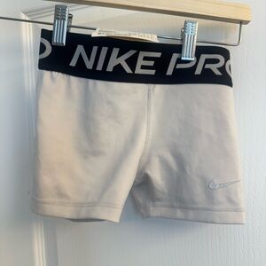 Nike Girls - Pro White Compression Shorts with Black Logo Waistband- girls xs